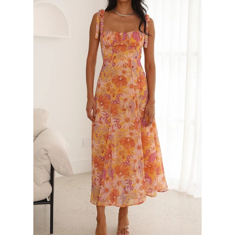NWT Hello Molly Divine Smile Midi Dress A-Line Floral Orange Pink Size‎ Large